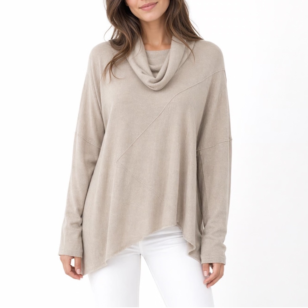Chance Or Fate Sweater Womens XL Beige Knitted Long Sleeve Cowl Neck Pullover